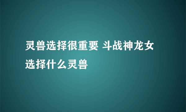 灵兽选择很重要 斗战神龙女选择什么灵兽