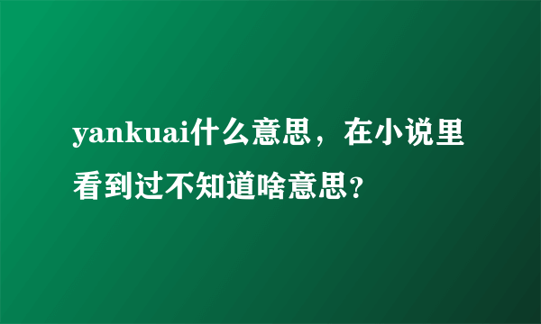 yankuai什么意思，在小说里看到过不知道啥意思？