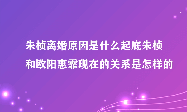 朱桢离婚原因是什么起底朱桢和欧阳惠霏现在的关系是怎样的