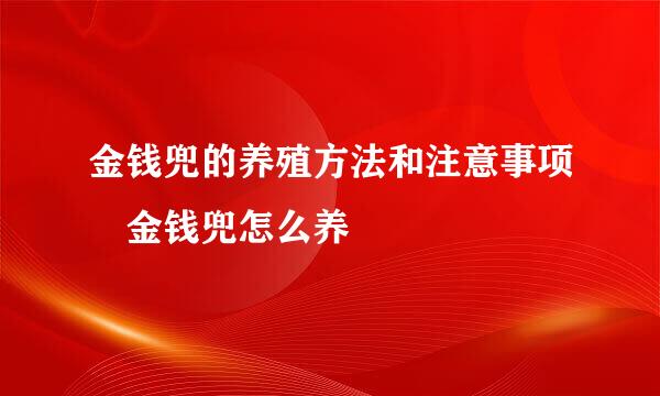 金钱兜的养殖方法和注意事项 金钱兜怎么养