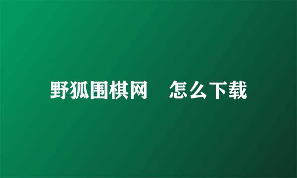 野狐围棋网 怎么下载