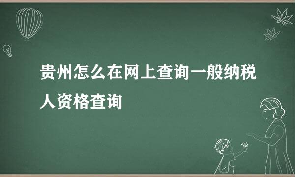 贵州怎么在网上查询一般纳税人资格查询