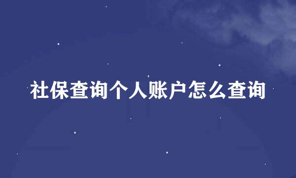 社保查询个人账户怎么查询