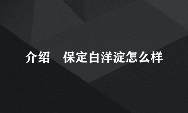 介绍 保定白洋淀怎么样