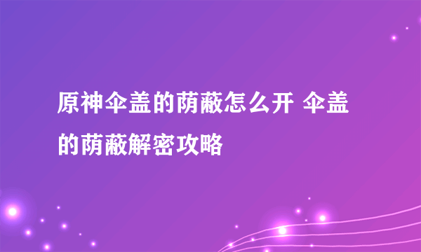 原神伞盖的荫蔽怎么开 伞盖的荫蔽解密攻略