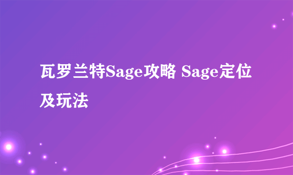 瓦罗兰特Sage攻略 Sage定位及玩法