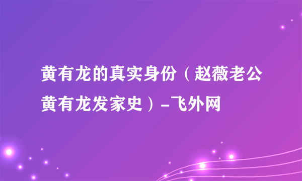 黄有龙的真实身份（赵薇老公黄有龙发家史）-飞外网