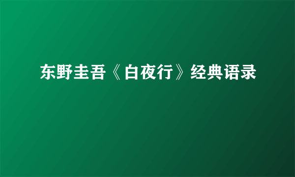 东野圭吾《白夜行》经典语录