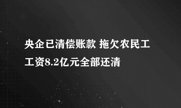 央企已清偿账款 拖欠农民工工资8.2亿元全部还清