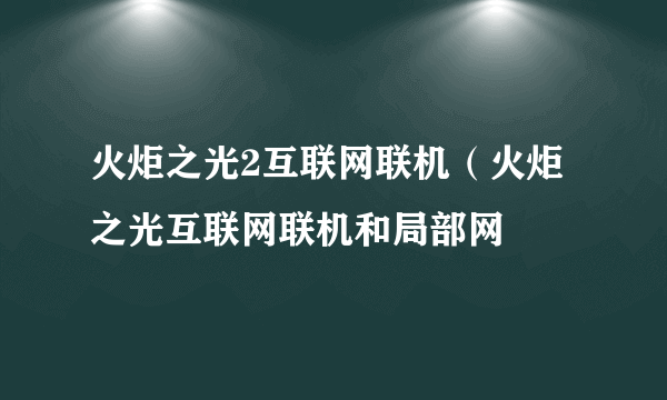 火炬之光2互联网联机（火炬之光互联网联机和局部网