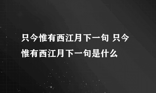 只今惟有西江月下一句 只今惟有西江月下一句是什么