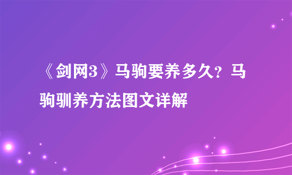 《剑网3》马驹要养多久？马驹驯养方法图文详解