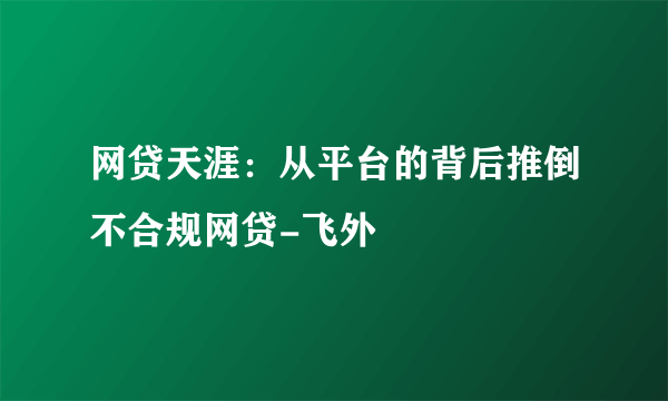 网贷天涯：从平台的背后推倒不合规网贷-飞外