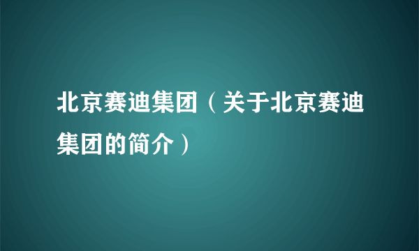 北京赛迪集团（关于北京赛迪集团的简介）