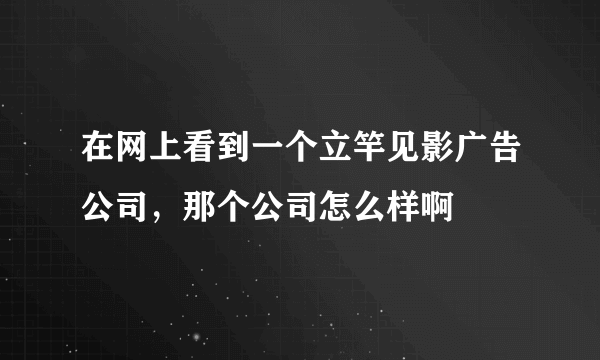 在网上看到一个立竿见影广告公司，那个公司怎么样啊