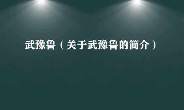 武豫鲁（关于武豫鲁的简介）