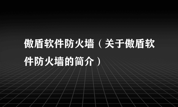 傲盾软件防火墙（关于傲盾软件防火墙的简介）