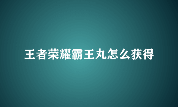 王者荣耀霸王丸怎么获得