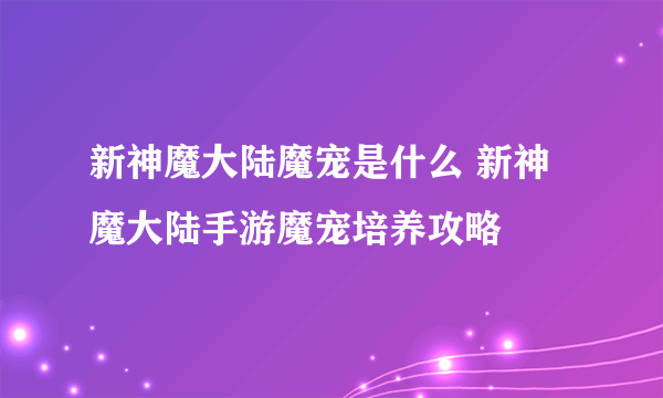 新神魔大陆魔宠是什么 新神魔大陆手游魔宠培养攻略