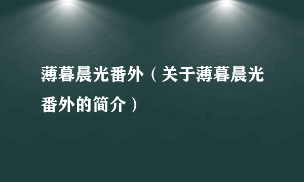 薄暮晨光番外（关于薄暮晨光番外的简介）