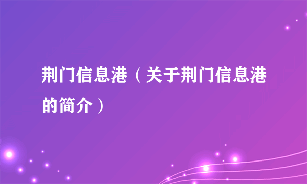 荆门信息港（关于荆门信息港的简介）