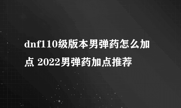 dnf110级版本男弹药怎么加点 2022男弹药加点推荐