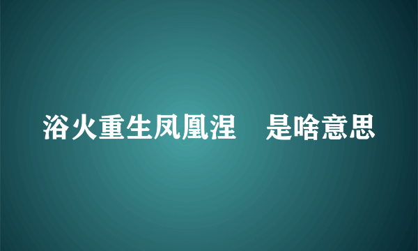 浴火重生凤凰涅槃是啥意思