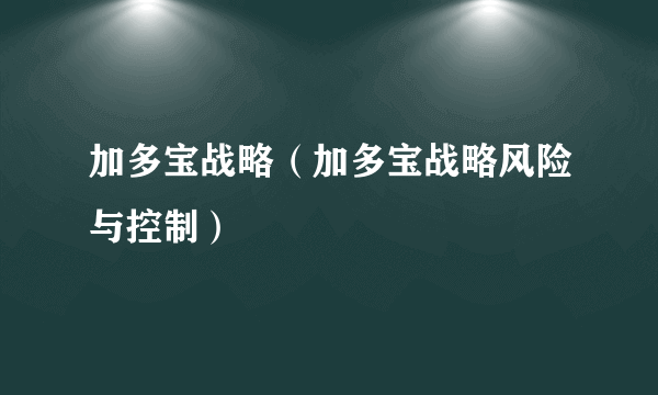 加多宝战略（加多宝战略风险与控制）