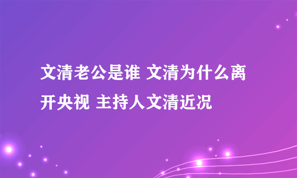 文清老公是谁 文清为什么离开央视 主持人文清近况