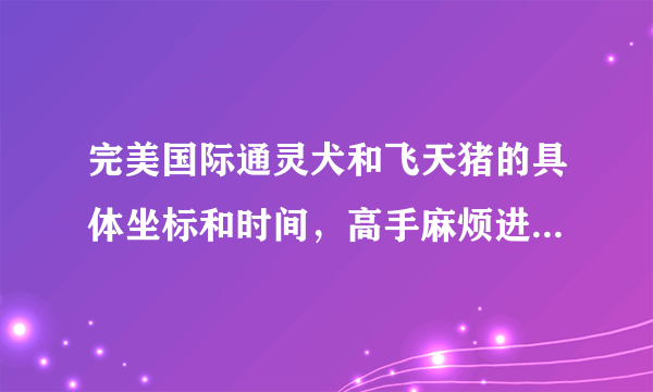 完美国际通灵犬和飞天猪的具体坐标和时间，高手麻烦进来讲一下