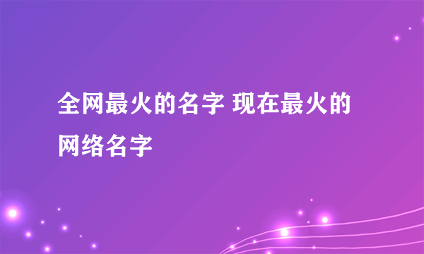 全网最火的名字 现在最火的网络名字