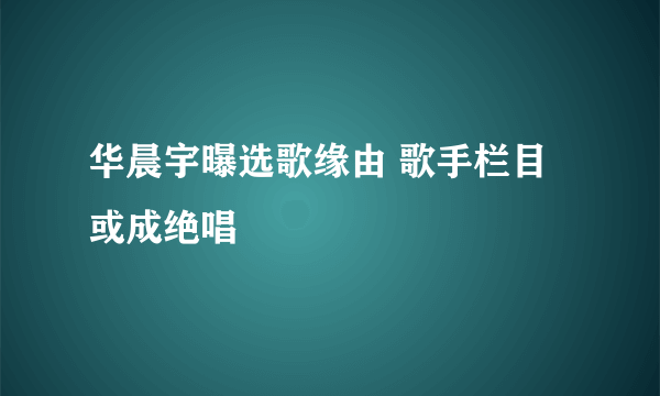 华晨宇曝选歌缘由 歌手栏目或成绝唱