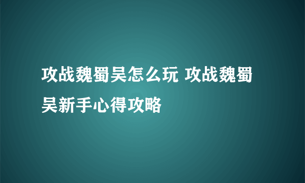 攻战魏蜀吴怎么玩 攻战魏蜀吴新手心得攻略