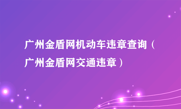 广州金盾网机动车违章查询（广州金盾网交通违章）