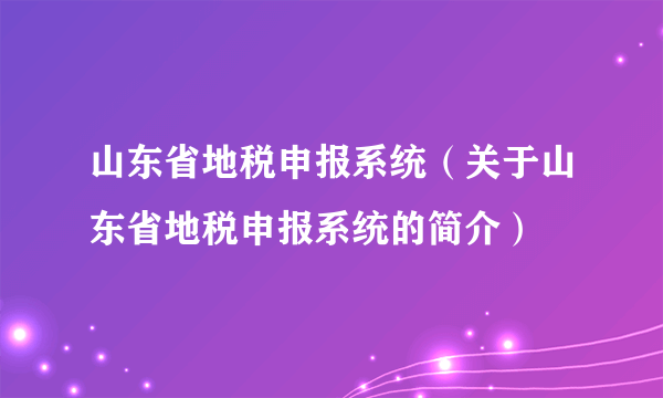 山东省地税申报系统（关于山东省地税申报系统的简介）