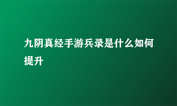 九阴真经手游兵录是什么如何提升