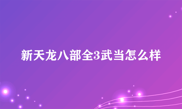 新天龙八部全3武当怎么样