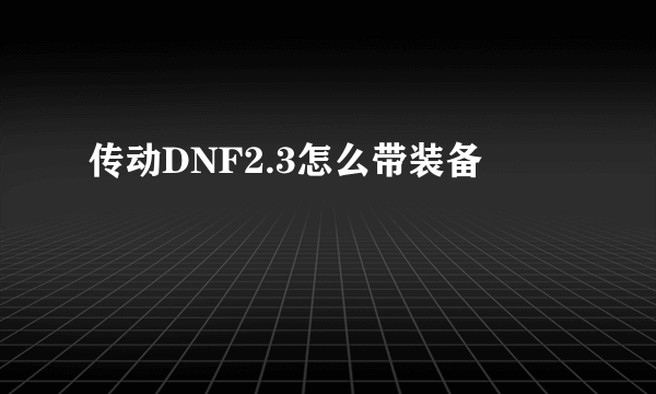 传动DNF2.3怎么带装备