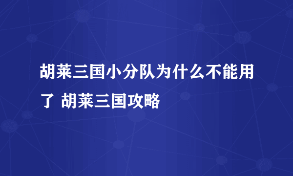 胡莱三国小分队为什么不能用了 胡莱三国攻略