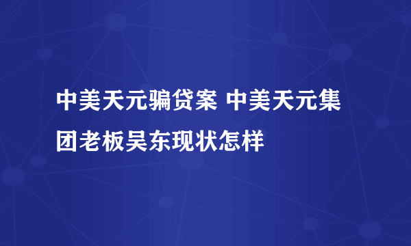 中美天元骗贷案 中美天元集团老板吴东现状怎样