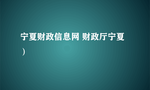 宁夏财政信息网 财政厅宁夏）