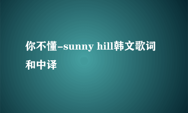 你不懂-sunny hill韩文歌词和中译