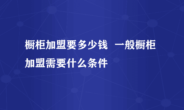 橱柜加盟要多少钱  一般橱柜加盟需要什么条件