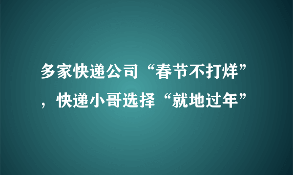 多家快递公司“春节不打烊”，快递小哥选择“就地过年”