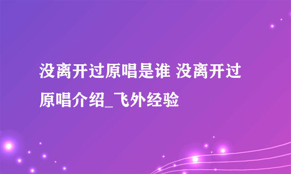 没离开过原唱是谁 没离开过原唱介绍_飞外经验