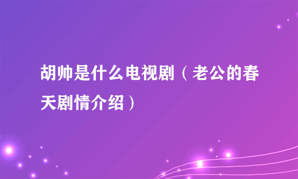 胡帅是什么电视剧（老公的春天剧情介绍）