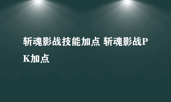 斩魂影战技能加点 斩魂影战PK加点