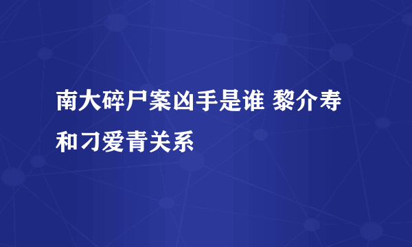 南大碎尸案凶手是谁 黎介寿和刁爱青关系