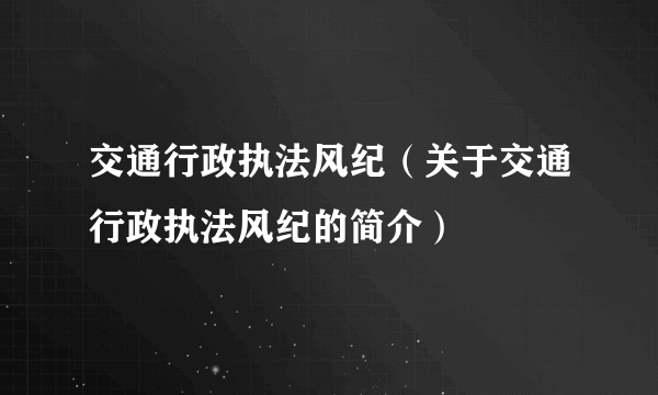 交通行政执法风纪（关于交通行政执法风纪的简介）