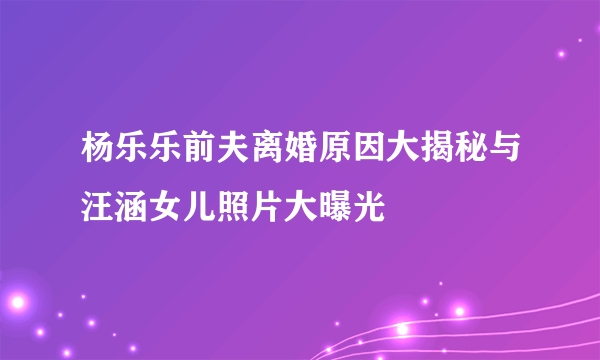 杨乐乐前夫离婚原因大揭秘与汪涵女儿照片大曝光